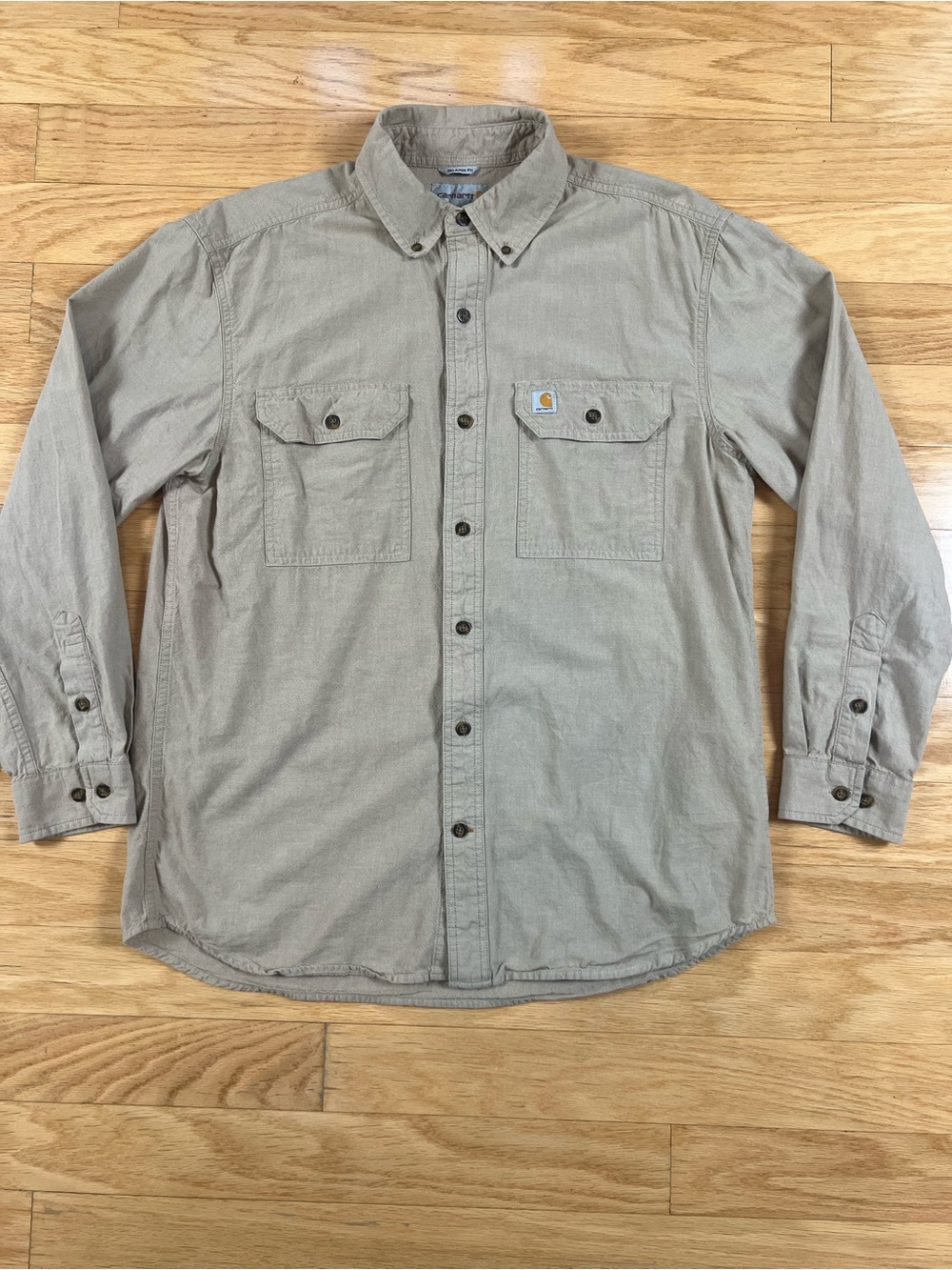 Carhartt S202 Mens L Regular Tan Chambray Button Down Work Shirt